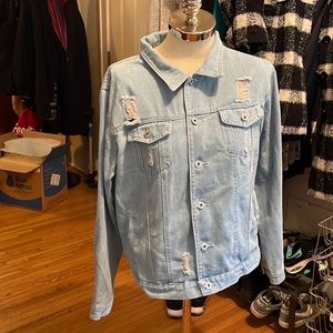 Stylish distressed denim jacket, men’s XXXL